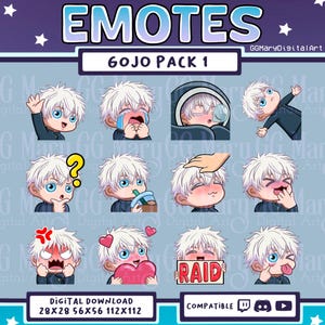 Anime Curse Sorcerer Chibi Emote Bundle #1 - Set of 12 Twitch/Discord/YouTube