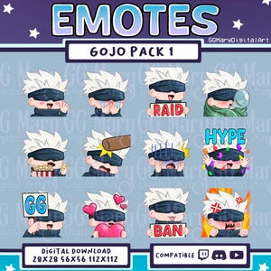 Anime Curse Sorcerer Blindfolded Chibi Emote Bundle #1 - Set of 12 Twitch/Discord/YouTube