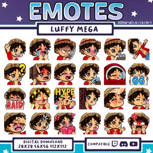 Anime Pirate Captain Straw Hat Chibi Emote Mega Bundle - Set of 24 Twitch/Discord/YouTube