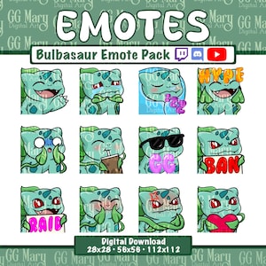 Bulbasaur Emote Bundle - Set of 12 Twitch/Discord/YouTube