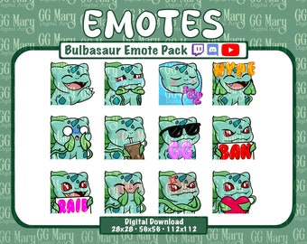Bulbasaur Emote Bundle - Set of 12 Twitch/Discord/YouTube