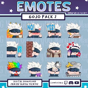 Anime Curse Sorcerer Blindfolded Chibi Emote Bundle #2 - Set of 12 Twitch/Discord/YouTube
