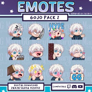 Anime Curse Sorcerer Chibi Emote Bundle #2 - Set of 12 Twitch/Discord/YouTube