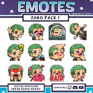 Anime Pirate Swordsman Chibi Emote Bundle #1 - Set of 12 Twitch/Discord/YouTube