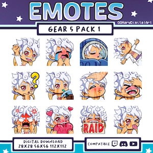 Anime Pirate Straw Hat G5 Chibi Emote Bundle #1 - Set of 12 Twitch/Discord/YouTube