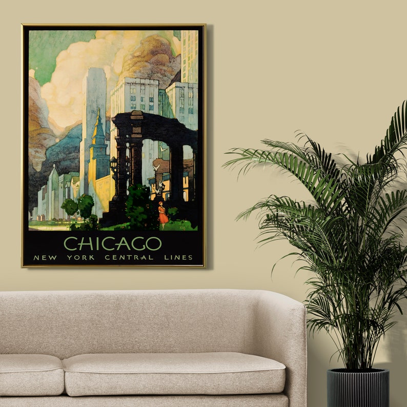 Chicago Poster Vintage Travel Poster Digital Download Art Etsy