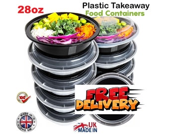 Meal Prep Food Containers Plastic Microwave Freezer Safe Storage Boxes with Lids 28oz Black Base Takeaway Box