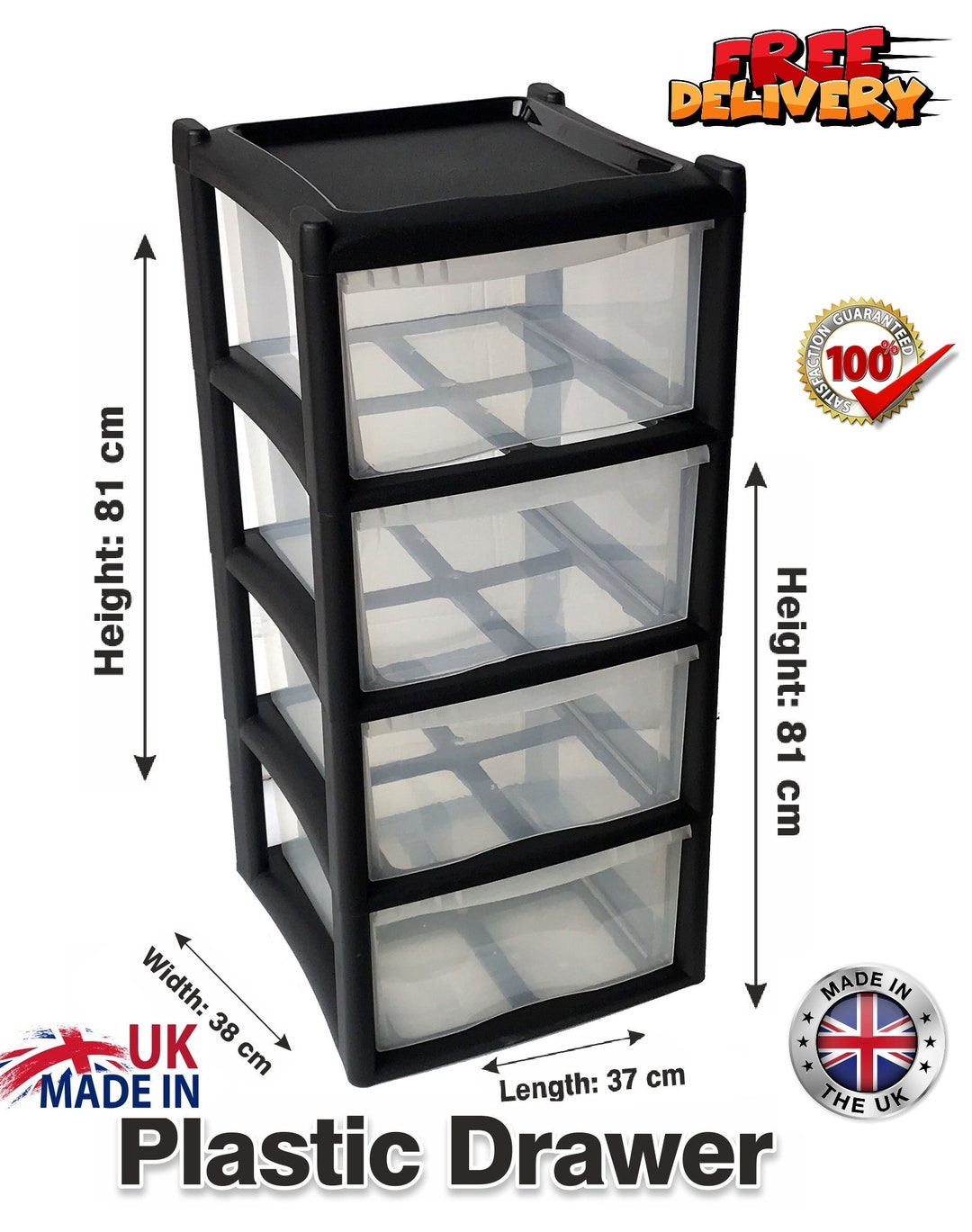 Black Plastic Drawers Storage Draw Tower Unit Mini Desktop Large Home