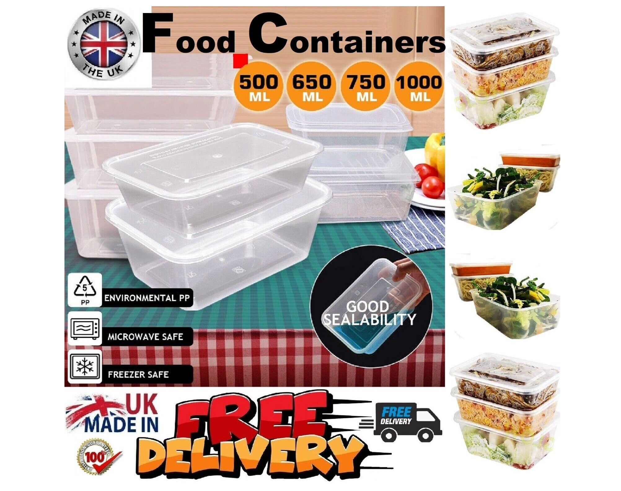 Bulk Clear Plastic Food Containers Tubs Lids Microwave Safe Takeaway Storage  Box