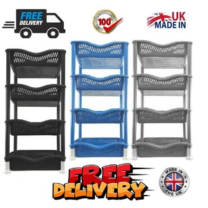 4 Tier Vegetable Rack Fruit Storage Basket Kitchen Utility Stacking Stand Grey/Black/Blue Vegetables Fruits Racks