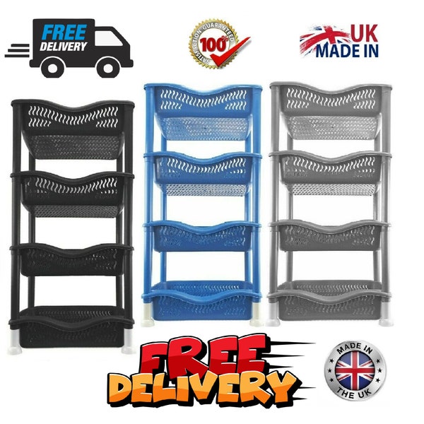 4-Tier Vegetable And Fruit Storage Rack – Black Plastic Kitchen Utility Stand – Freestanding