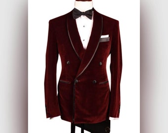 Blazer da uomo Giacche di velluto bordeaux Giacche slim fit Giacche doppiopetto Cappotto Giacche da pranzo da sposa Blazer