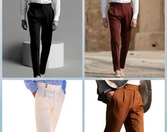 Men's Casual Loose Fit Gurkha Pants Stretched Waist Long Military Officer Pants Summer Trousers