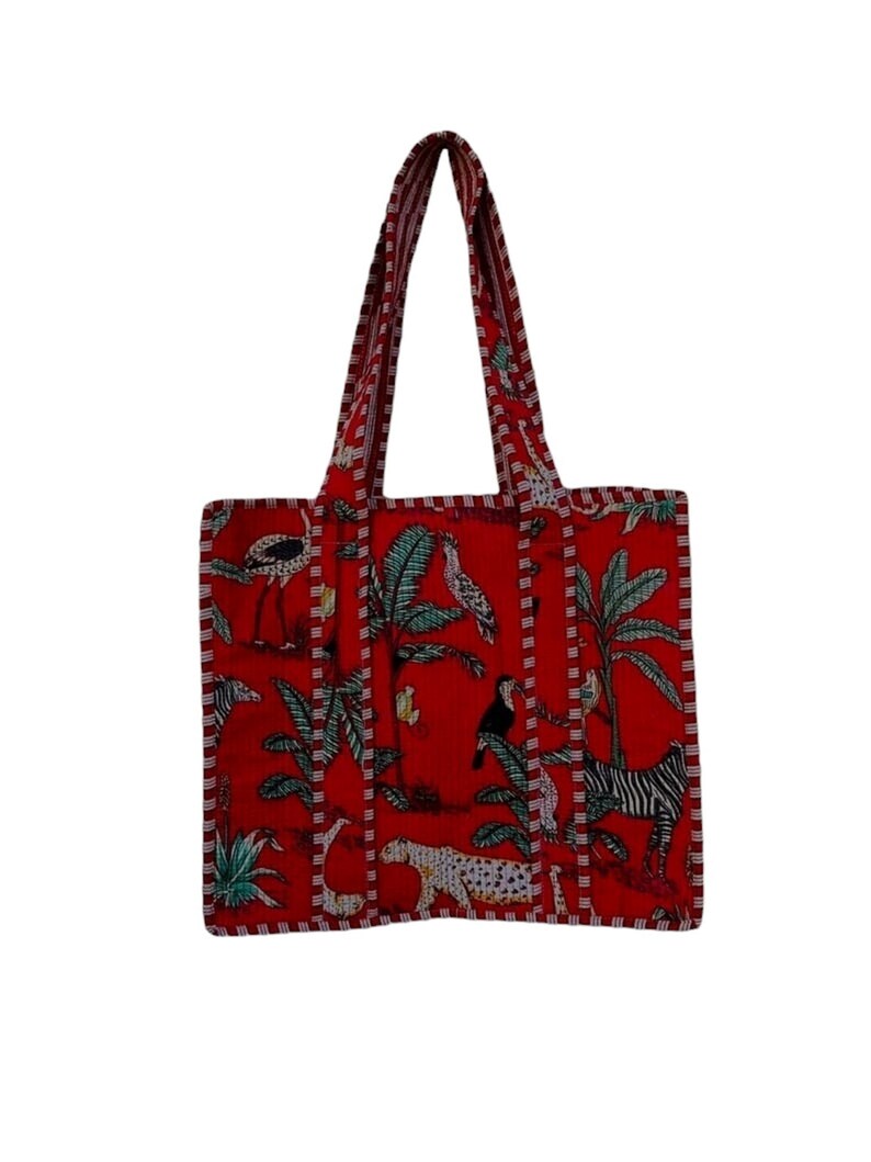 Accappatoi indiani Tigre Foresta Cotone Kimono Vestaglie Abito kimono con borsa tote reversibile in cotone trapuntato, grande borsa per la spesa ecologica immagine 2