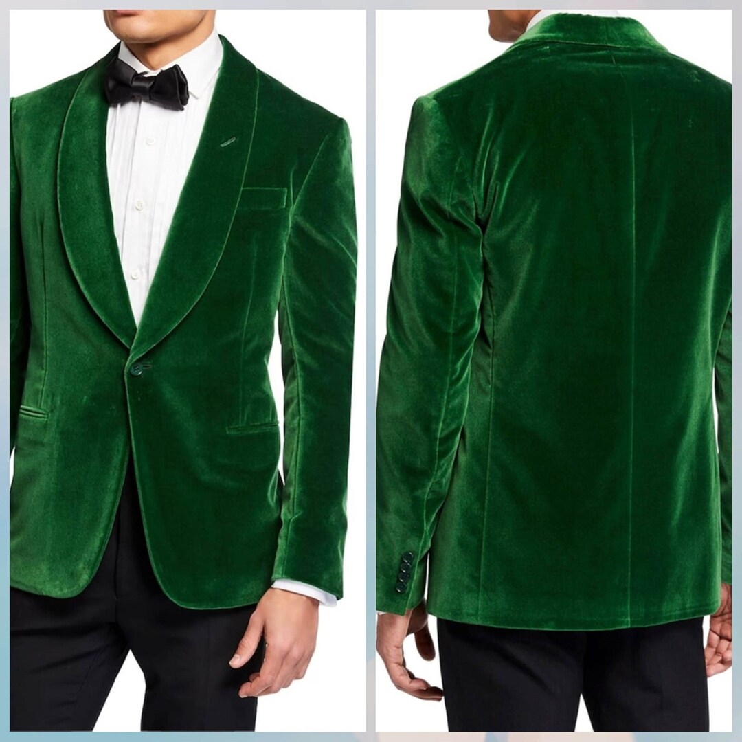 Men Green Velvet Jackets Slim Fit Jacket One Button Blazer Etsy