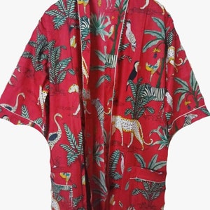 Accappatoi indiani Tigre Foresta Cotone Kimono Vestaglie Abito kimono con borsa tote reversibile in cotone trapuntato, grande borsa per la spesa ecologica immagine 3