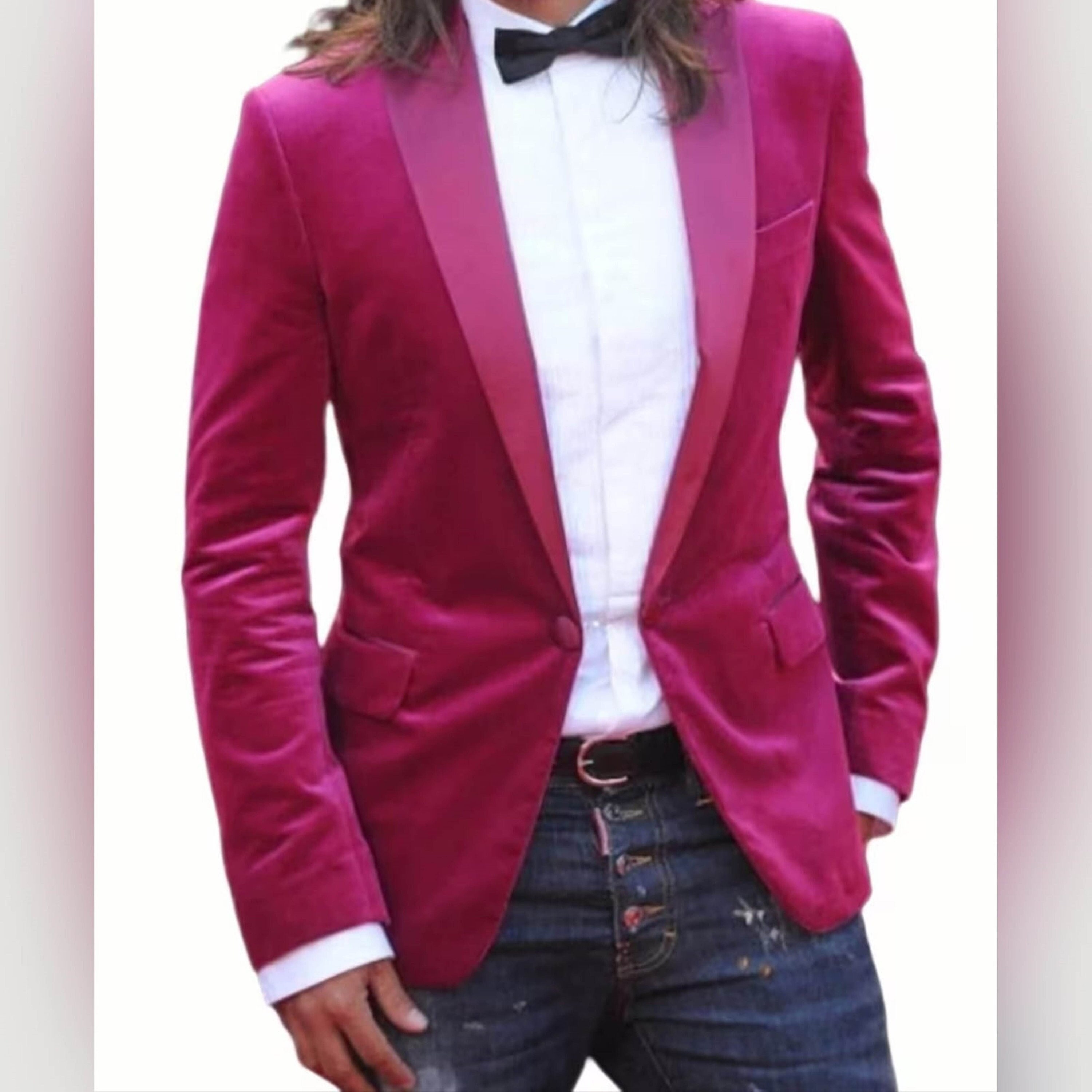 Men's Pink Velvet Tuxedo Jacket with Shawl Lapel – Slim Fit Blazer for Weddings and Formal Events