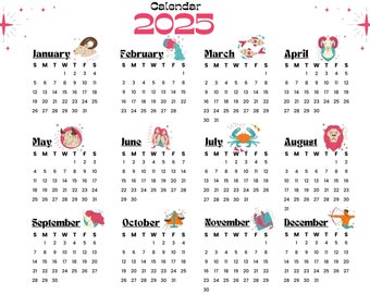 Minimalistyczny kalendarz ścienny na rok 2025