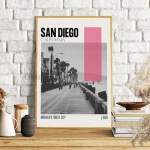 Mid Century Modern San Diego California Travel Poster, Retro Wall Art ...