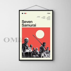 Mid Century Modern Seven Samurai Movie Poster, Retro Movie Print, Modern Vintage Movie Posters