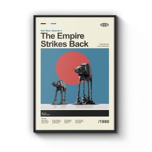The Empire Strikes Back Poster, Mid Century Star Wars Poster, Retro Movie Print, Modern Vintage Movie Posters