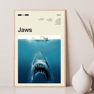 Mid Century Modern Jaws Movie Poster, Retro Movie Print, Modern Vintage Movie Posters