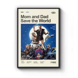 Mid Century Modern Mom und Dad Save the World Filmplakat, Retro Movie Print, moderne Vintage Filmplakate