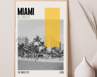 Mid Century Modern Miami Florida Travel Poster, Retro Wall Art, Vintage Poster Living Room Wall Art, House Warming Gift