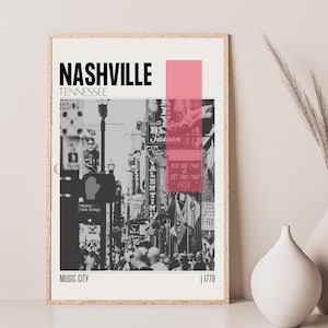 Mid Century Modern Nashville Tennessee Travel Poster, Retro Wall Art Home Decor, Vintage Poster Living Room Wall Art, House Warming Gift