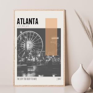 Mid Century Modern Atlanta Georgia Travel Poster, Retro Wall Art, Vintage Poster Living Room Wall Art, House Warming Gift