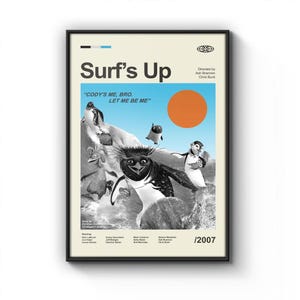 Mid Century Modern Surfs Up Poster, Minimalist Filmplakat, Retro Wandbehang, Vintage Film Raumdekor