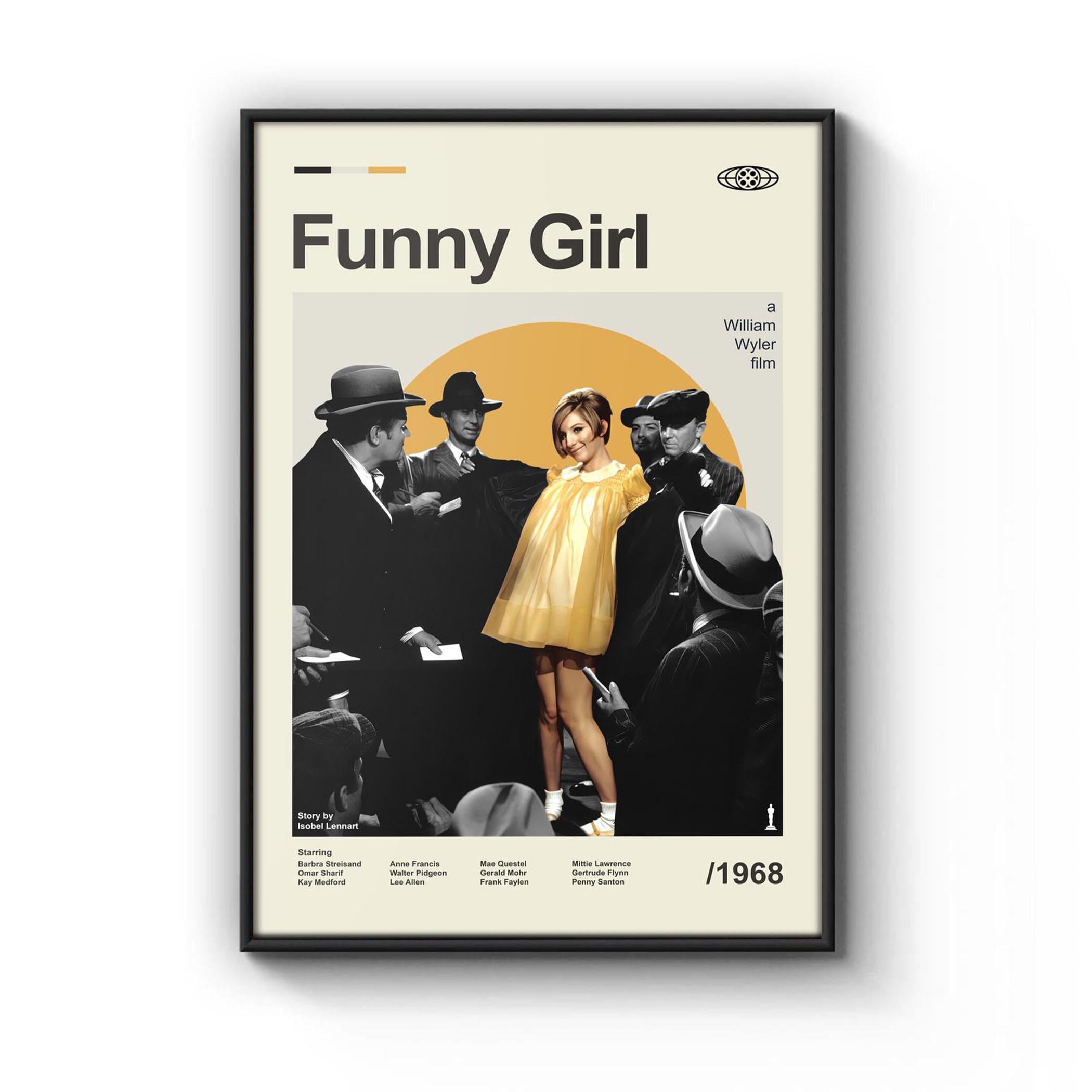 Mid Century Modern Funny Girl Movie Poster, Retro Movie Print, Modern Vintage Movie Posters