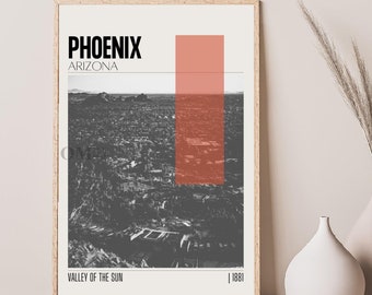Mid Century Modern Phoenix Arizona Travel Poster, Retro Wall Art, Vintage Poster Living Room Wall Art, House Warming Gift