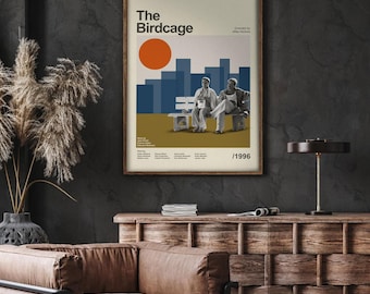 The Birdcage Poster, Mid Century Modern The Birdcage Movie Poster, Retro Movie Print, Modern Vintage Movie Posters