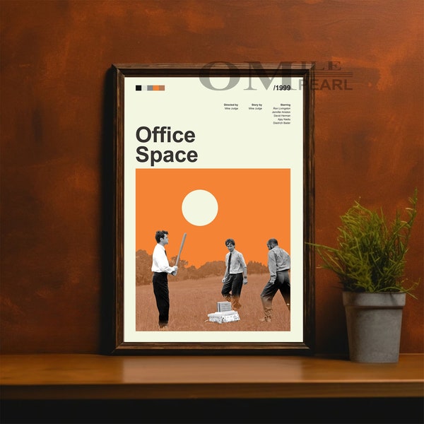 Mid Century Modern Office Space Movie Poster, Retro Movie Print, Modern Vintage Movie Posters