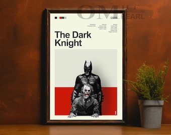 Plakat filmowy Mid Century Modern The Dark Knight, wydruk retro filmu, nowoczesne plakaty filmowe vintage