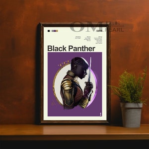 Mid Century Modern Black Panther Movie Poster, Retro Movie Print, Modern Vintage Movie Posters