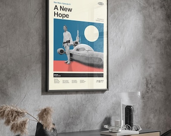 A New Hope Poster, Mid Century Star Wars Poster, Retro Movie Print, Modern Vintage Movie Posters