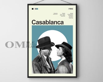 Mid Century Modern Casablanca Movie Poster, Retro Movie Print, Modern Vintage Movie Posters