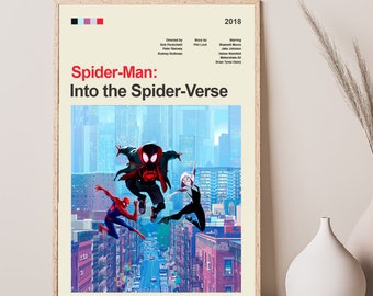 Poster del film Spider-Man: Un nuovo universo, stile Mid-Century Modern, stampa di film retrò, poster di film vintage moderni