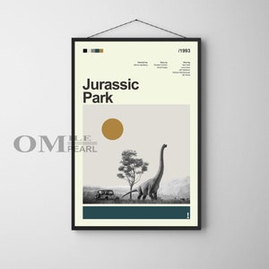 Mid Century Modern Jurassic Park Movie Poster, Retro Movie Print, Modern Vintage Movie Posters
