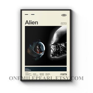 Mid Century Modern Alien-filmaffisch, retro Alien-filmtryck, moderna vintage Ellen Ripley-affischer