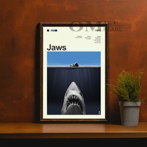 Mid Century Modern Jaws Movie Poster, Retro Movie Print, Modern Vintage Movie Posters