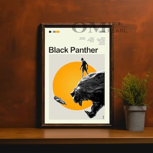 Mid Century Modern Black Panther Movie Poster, Retro Movie Print, Modern Vintage Movie Posters