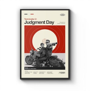 Mid Century Modern Terminator 2 Judgement Day Filmplakat, minimalistischer Retro Filmdruck, moderne Vintage Filmplakate
