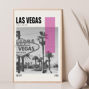 Mid Century Modern Las Vegas Nevada Travel Poster, Retro Wall Art, Vintage Poster Living Room Wall Art, House Warming Gift