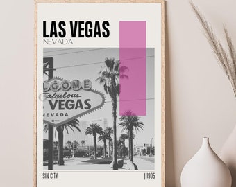 Mid Century Modern Las Vegas Nevada Travel Poster, Retro Wall Art, Vintage Poster Living Room Wall Art, House Warming Gift