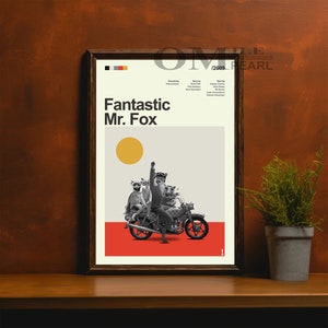 Cartel de la película Mr Fox fantástico moderno de mediados de siglo, impresión de película retro, carteles de películas vintage modernos