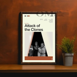 Mid Century Modern Star Wars: Attack of the Clones Movie Poster, Retro Movie Print, Modern Vintage Movie Posters