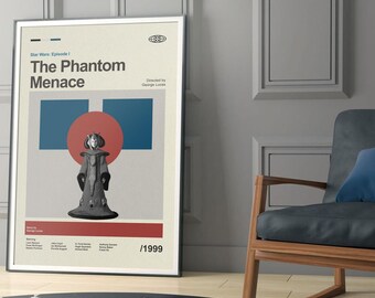 The Phantom Menace Poster, Mid Century Star Wars Poster, Retro Movie Print, Modern Vintage Movie Posters